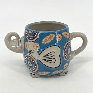 Yokohama Studio 3D Elephant Mug Japan Cup 20oz Hand Painted Blue Trunk Up Whimsy